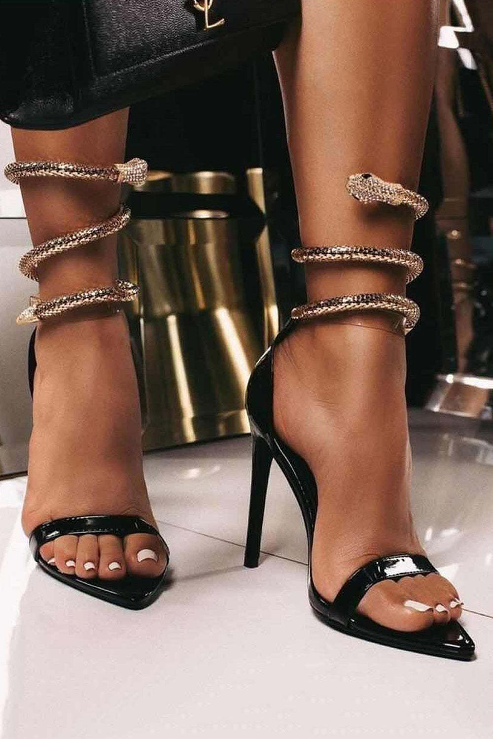 Leely Women Black Open Toe Stiletto High Heels Strappy Gladiator Ankle Strap Buckle Heeled Sandals