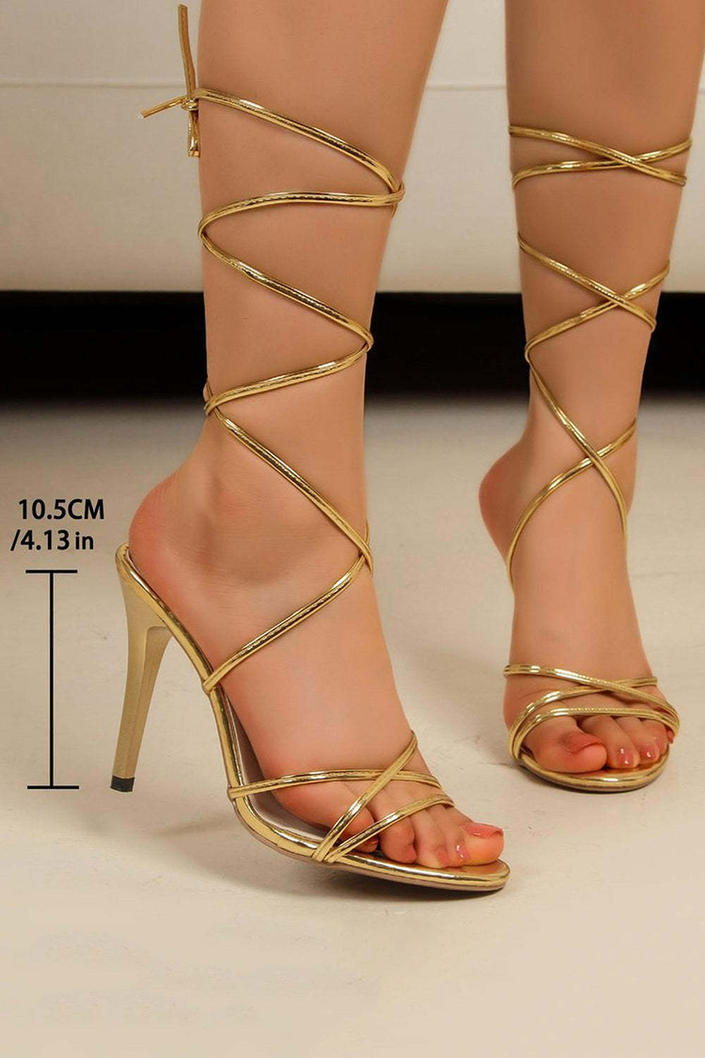 Golden Stiletto High Heel Strappy Gladiator Sandals