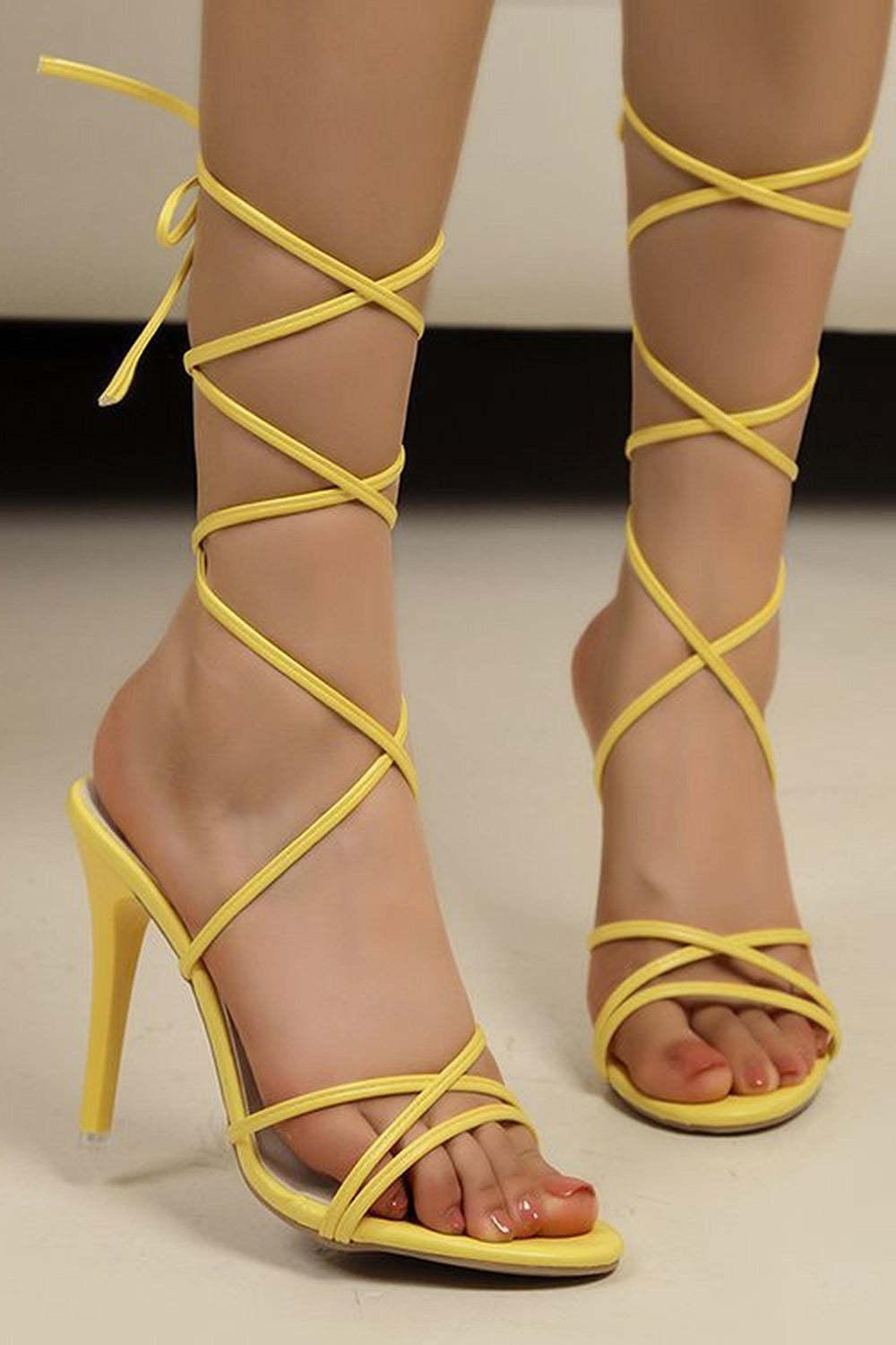 Golden Stiletto High Heel Strappy Gladiator Sandals
