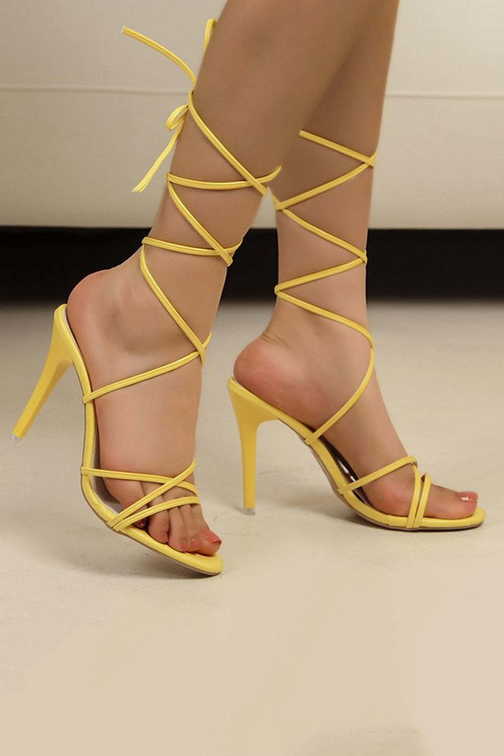 Golden Stiletto High Heel Strappy Gladiator Sandals