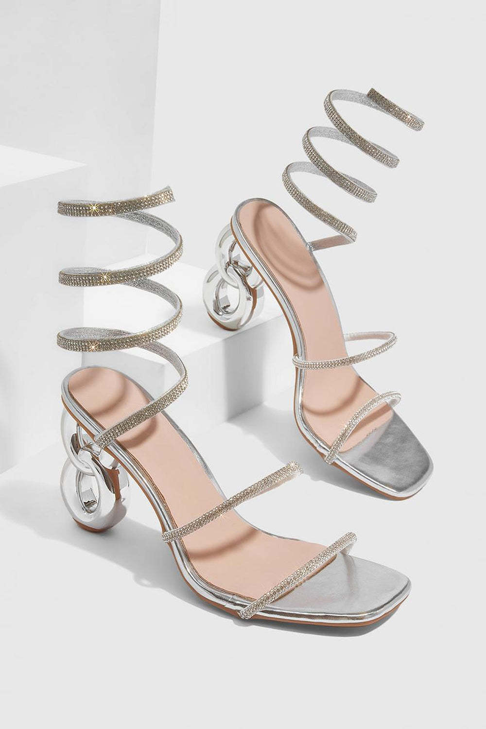 Sparkly Silver Strappy Gladiator Open Toe Stiletto High Heel Sandals