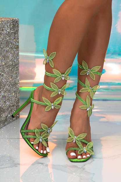 Sparkly Royal Blue Strappy Gladiator Stiletto High Heeled Wrap Up Sandals with Butterflies