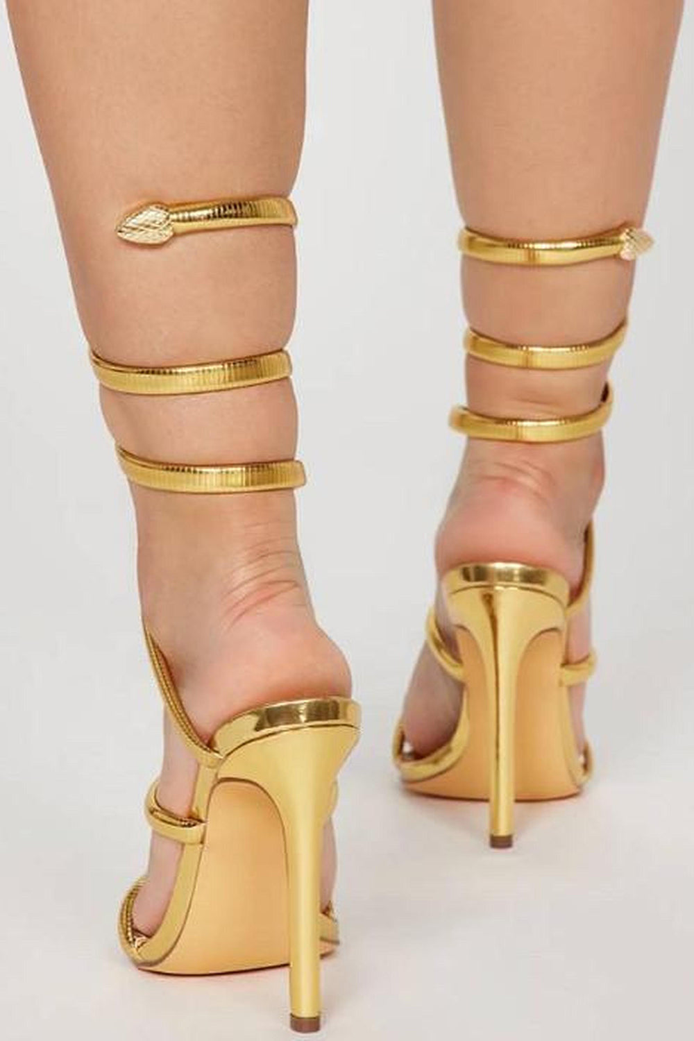 Sparkly Golden Wrap Up High Heeled Strappy Gladiator Sandals for Party
