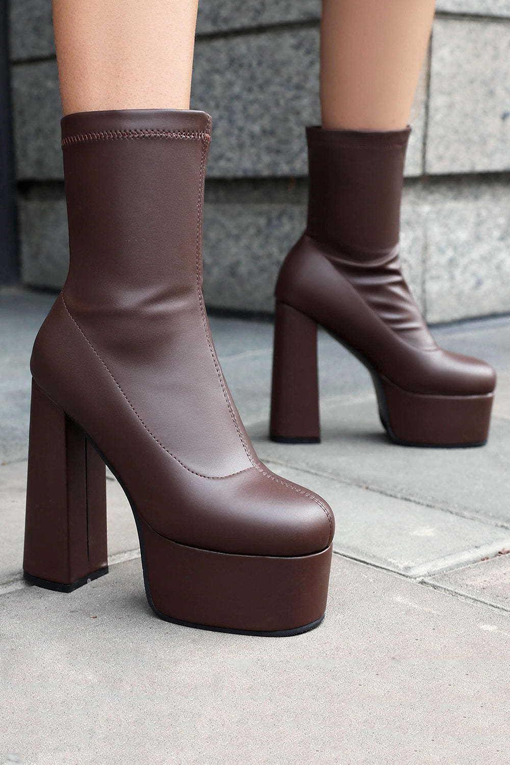 Golden Go Go Chunky Platform Round Toe Heeled Ankle Boots