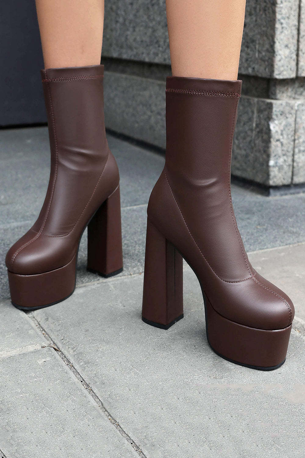 Golden Go Go Chunky Platform Round Toe Heeled Ankle Boots