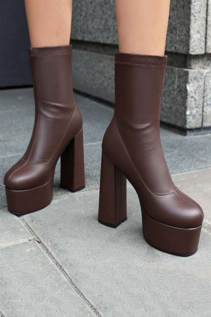 Golden Go Go Chunky Platform Round Toe Heeled Ankle Boots