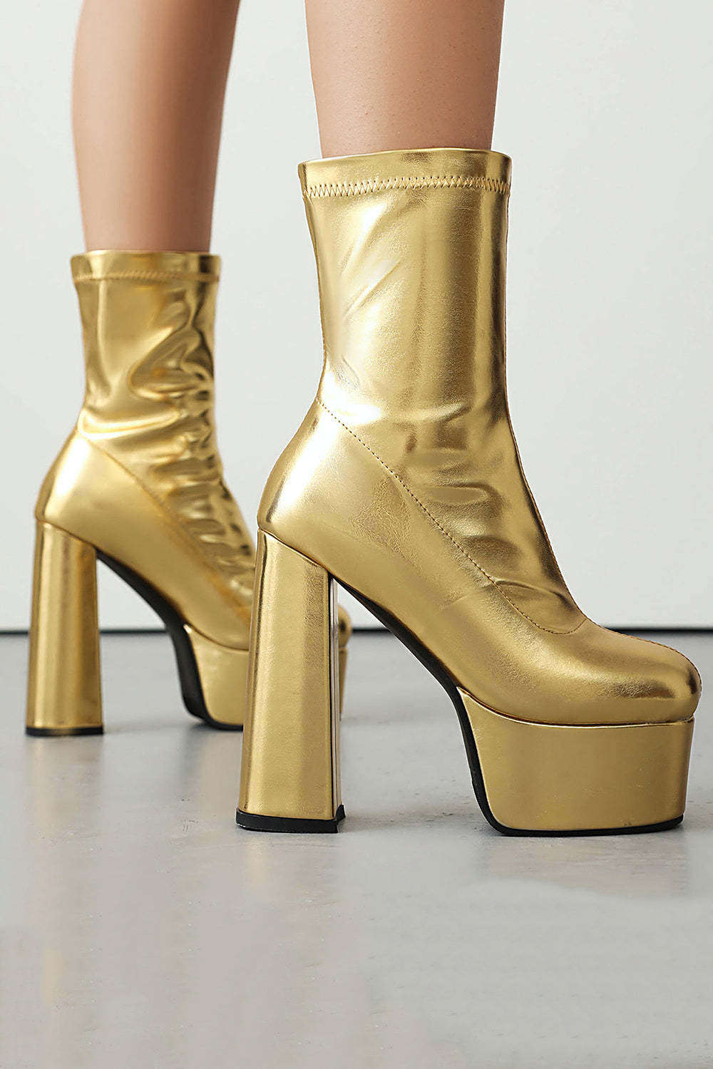 Golden Go Go Chunky Platform Round Toe Heeled Ankle Boots