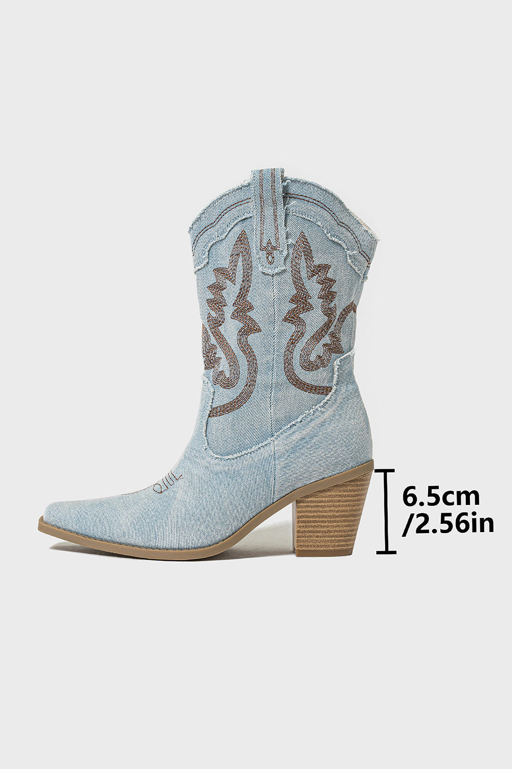 Light Blue Wide Calf Embroidered Chunky Heel Western Cowgirl Boots