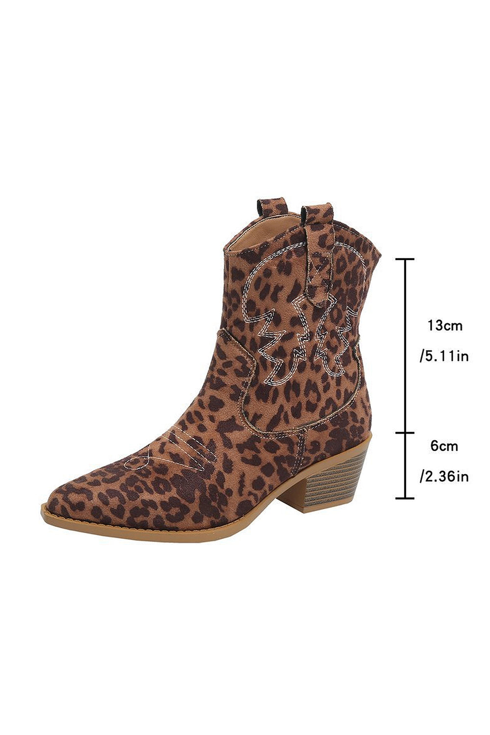 Brown Leopard Cowgirl Wide Calf Pointed Toe Chunky Heel Ankle Boots