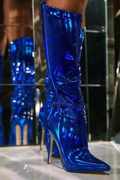 Leely Women Sparkly Royal Blue Knee High Stiletto High Heel Boots For Party