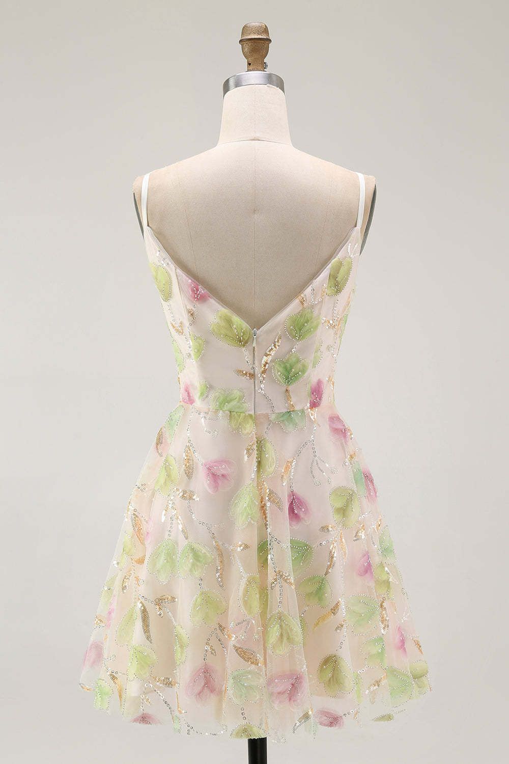 Sparkly Apricot A Line Short Floral Homecoming Dress with Sequins