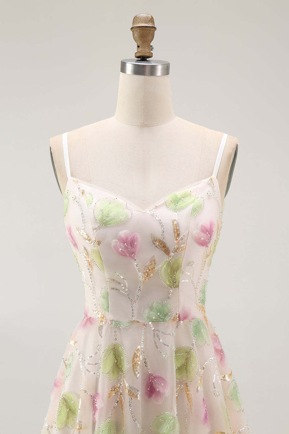 Sparkly Apricot A Line Short Floral Homecoming Dress with Sequins