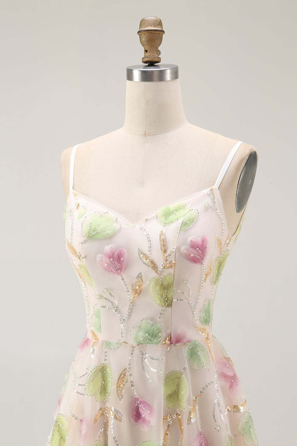 Sparkly Apricot A Line Short Floral Homecoming Dress with Sequins