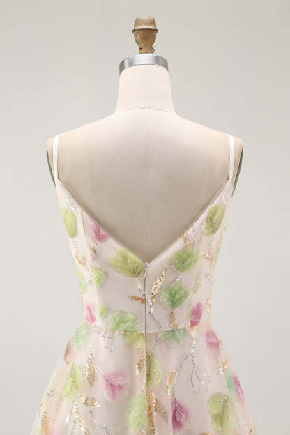 Sparkly Apricot A Line Short Floral Homecoming Dress with Sequins