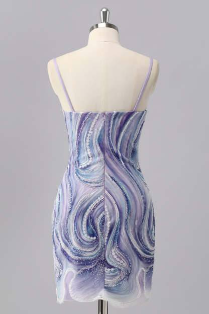 Sparkly Lilac Tight Short Homecoming Dress with Beading