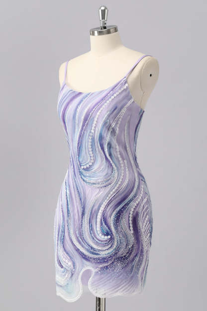 Sparkly Lilac Tight Short Homecoming Dress with Beading