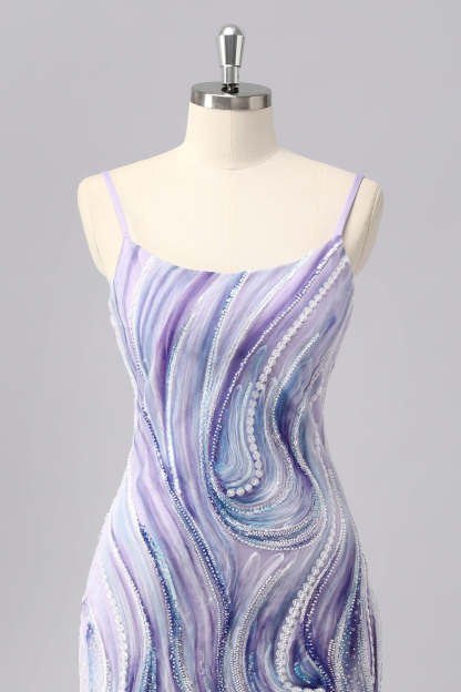 Sparkly Lilac Tight Short Homecoming Dress with Beading