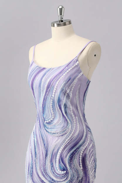 Sparkly Lilac Tight Short Homecoming Dress with Beading