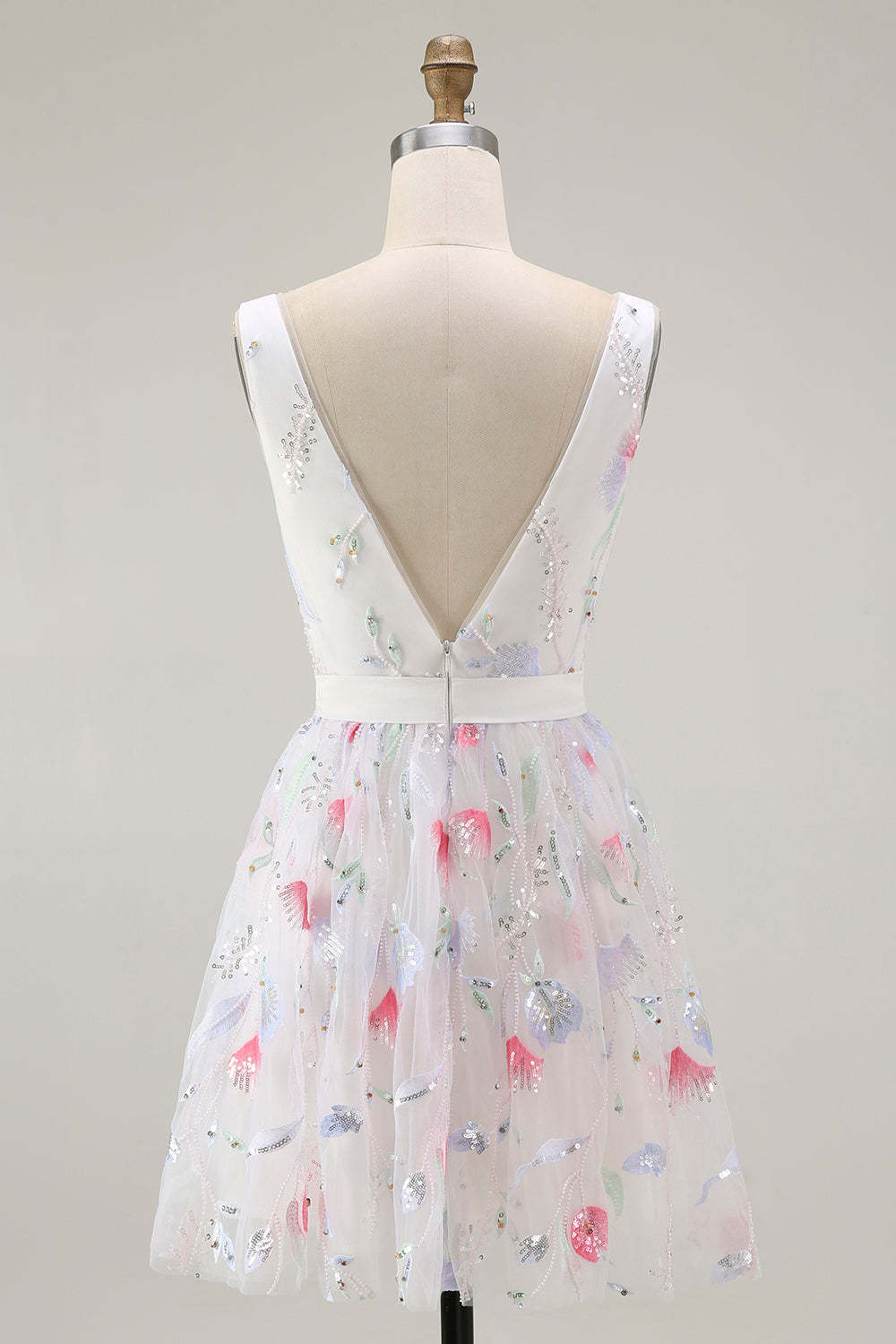 Sparkly White A Line V-Neck Short Homecoming Dress with Sequins