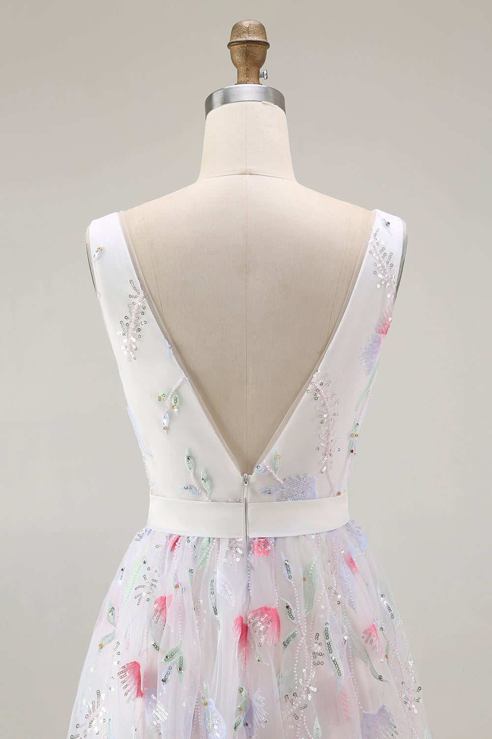 Sparkly White A Line V-Neck Short Homecoming Dress with Sequins