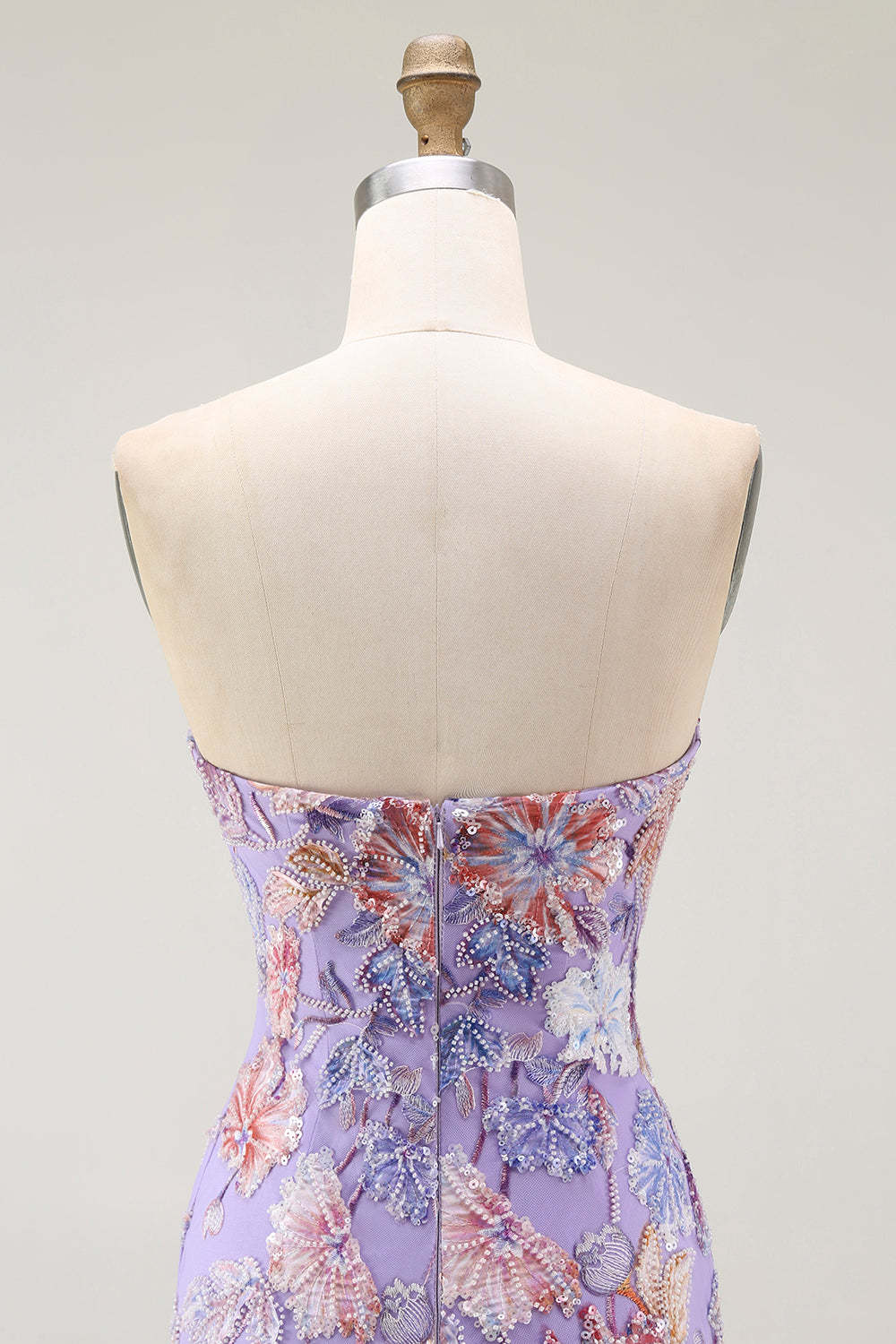 Sparkly Purple Strapless Floral Maxi Prom Dress with Beading