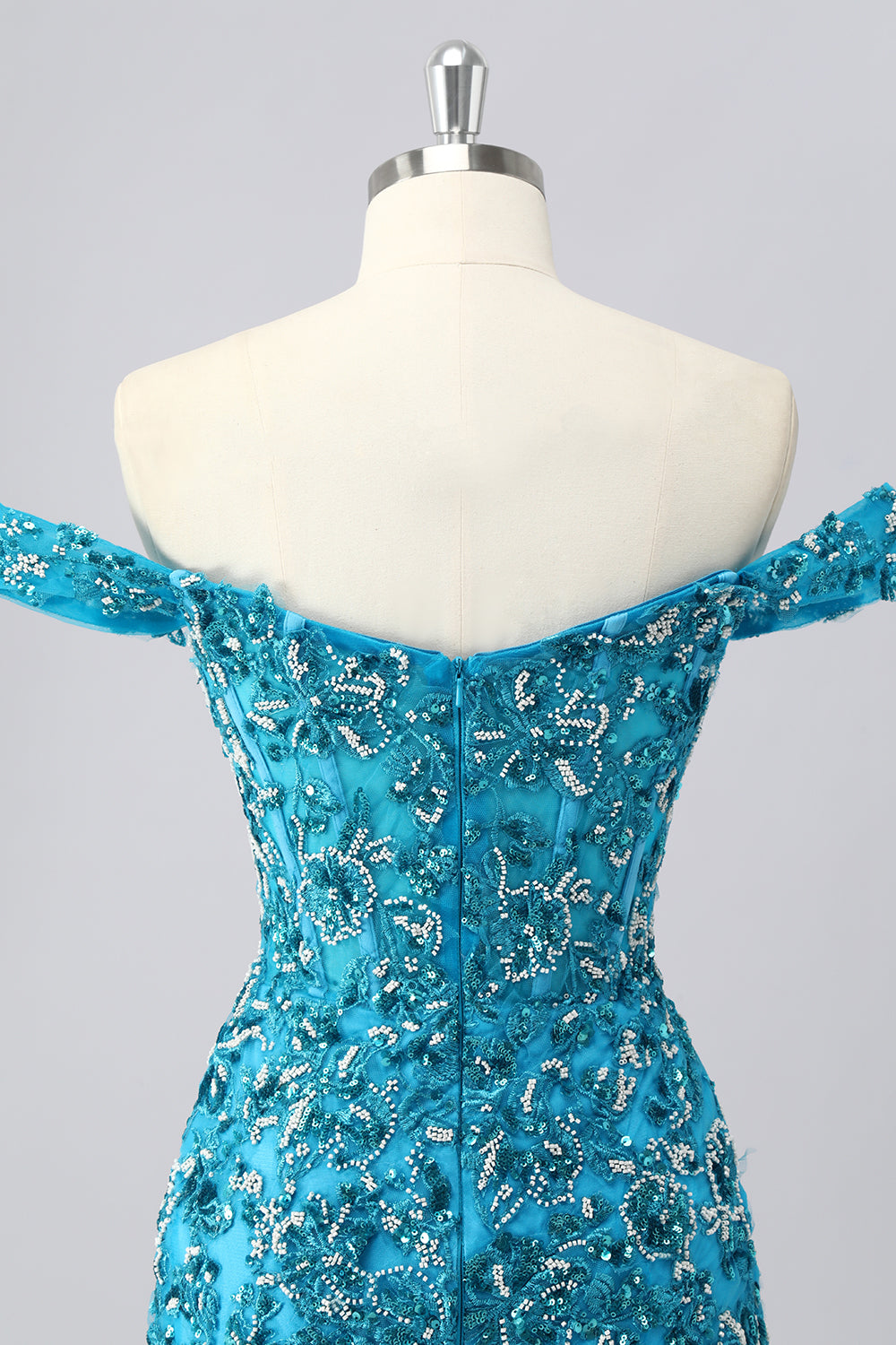 Sparkly Blue Corset Off the Shoulder Beaded Short Homecoming Dress