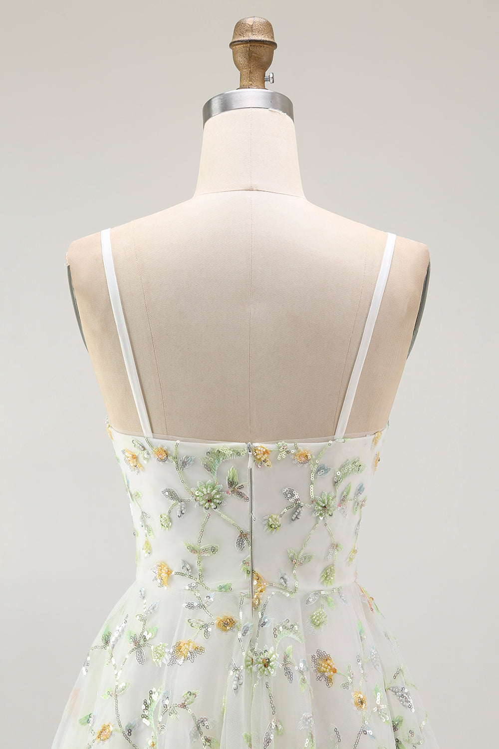 Sparkly Green Spaghetti Straps Floral Short Homecoming Dress with Sequins