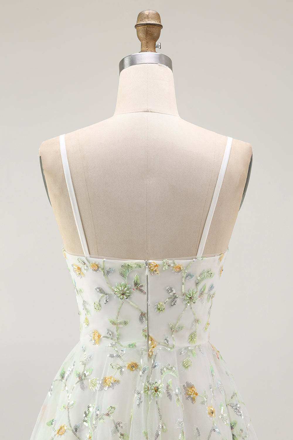 Sparkly Green Spaghetti Straps Floral Short Homecoming Dress with Sequins