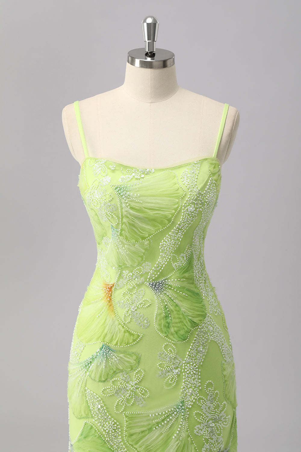 Green Sheath Sparkly Beaded Maxi Prom Dress with Slit