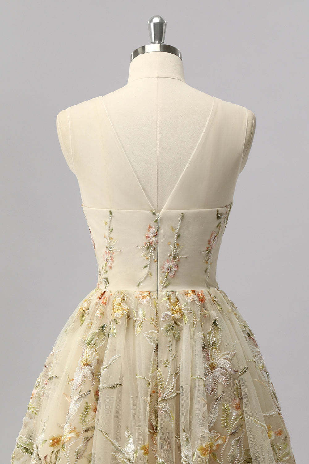 Apricot Floral A Line Short Sparkly Homecoming Dress with Beading