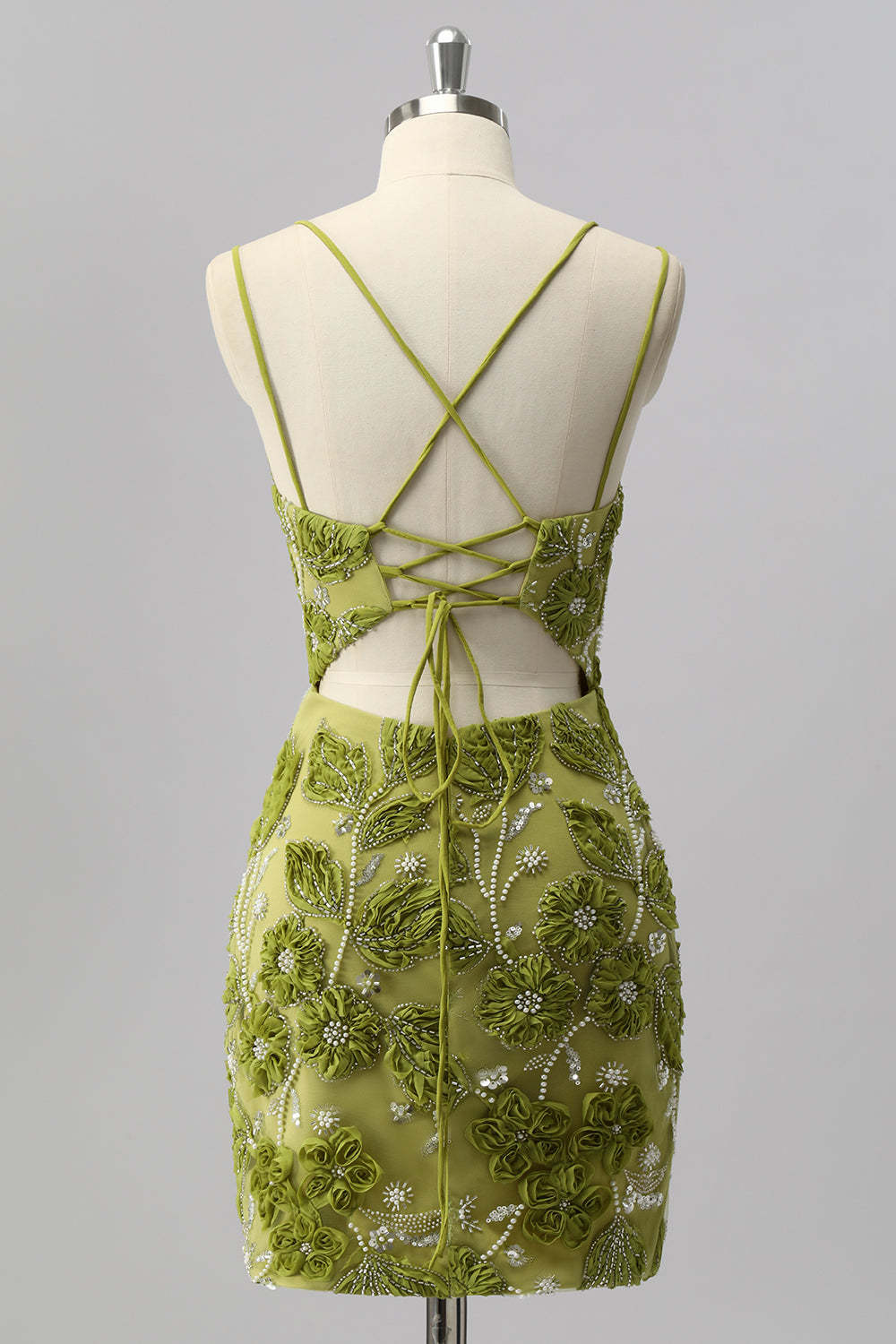 Sparkly Green Tight Floral Short Homecoming Dress with Beading