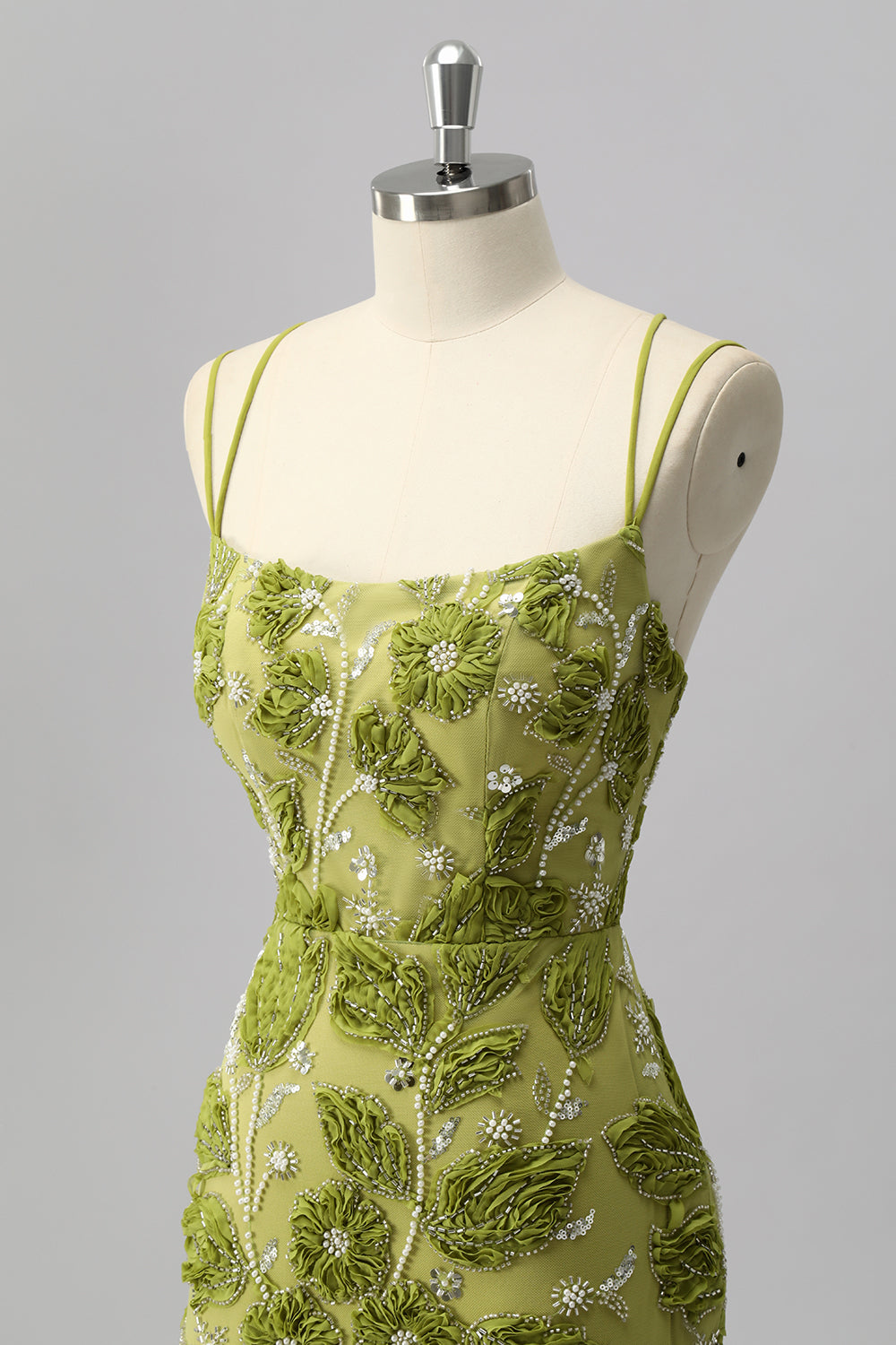 Sparkly Green Tight Floral Short Homecoming Dress with Beading