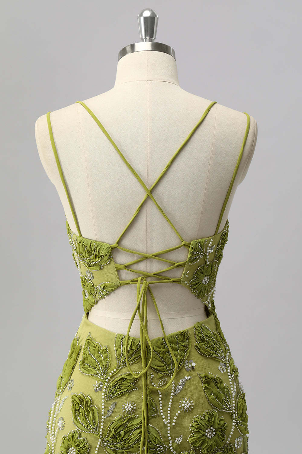 Sparkly Green Tight Floral Short Homecoming Dress with Beading