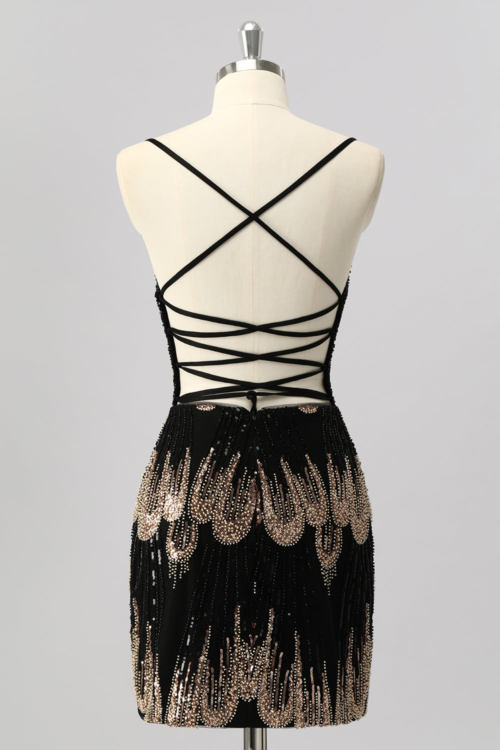 Sparkly Black Beaded Tight Lace up Back Short Homecoming Dress