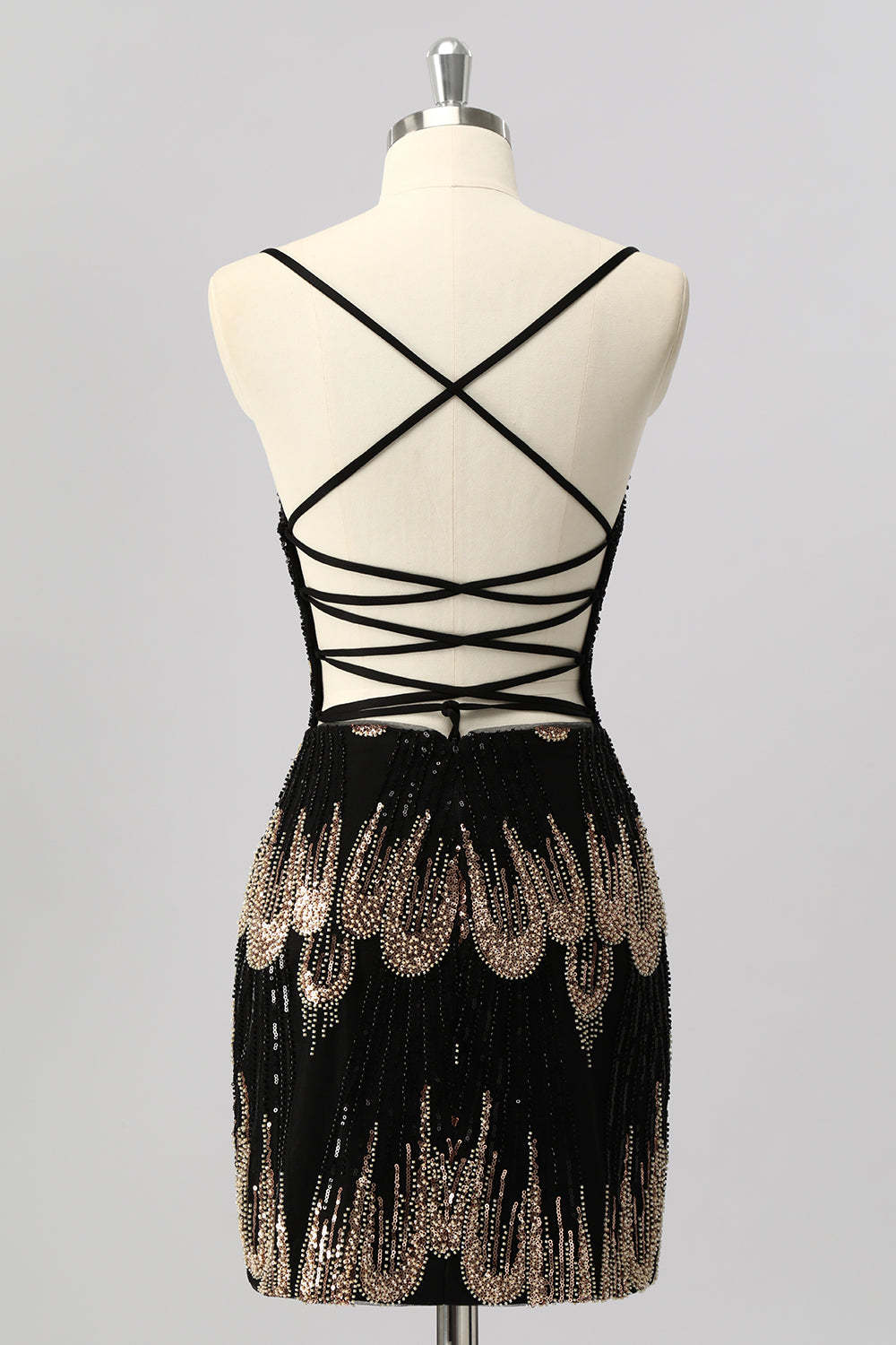 Sparkly Black Beaded Tight Lace up Back Short Homecoming Dress