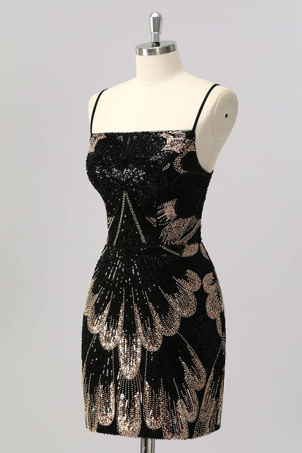 Sparkly Black Beaded Tight Lace up Back Short Homecoming Dress