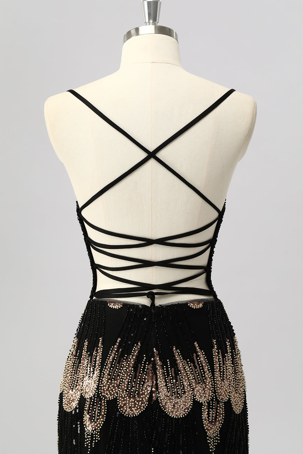 Sparkly Black Beaded Tight Lace up Back Short Homecoming Dress