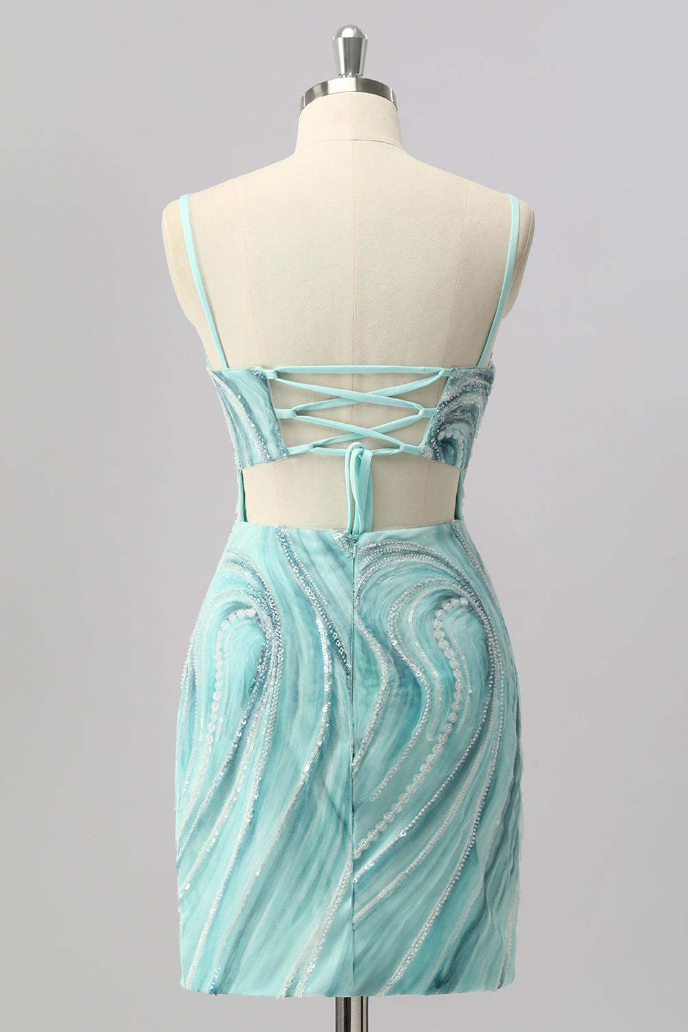 Green Sparkly Beaded Tight Short Homecoming Dress with Slit