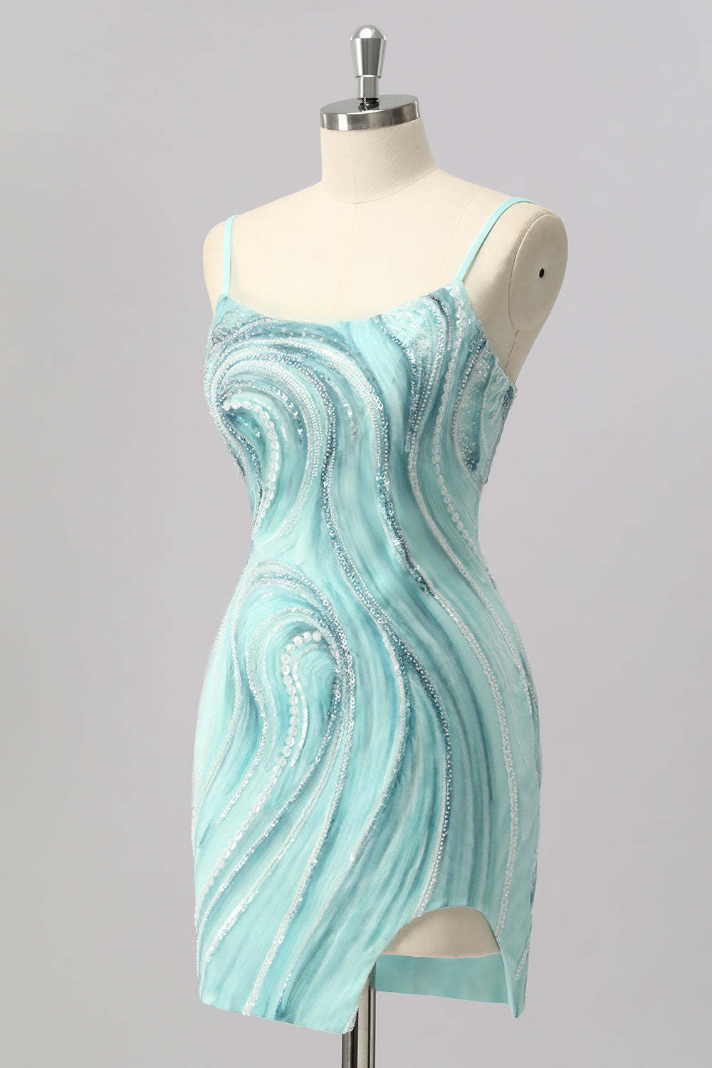 Green Sparkly Beaded Tight Short Homecoming Dress with Slit