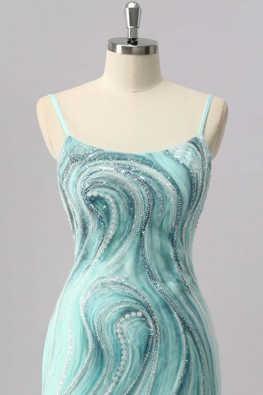 Green Sparkly Beaded Tight Short Homecoming Dress with Slit