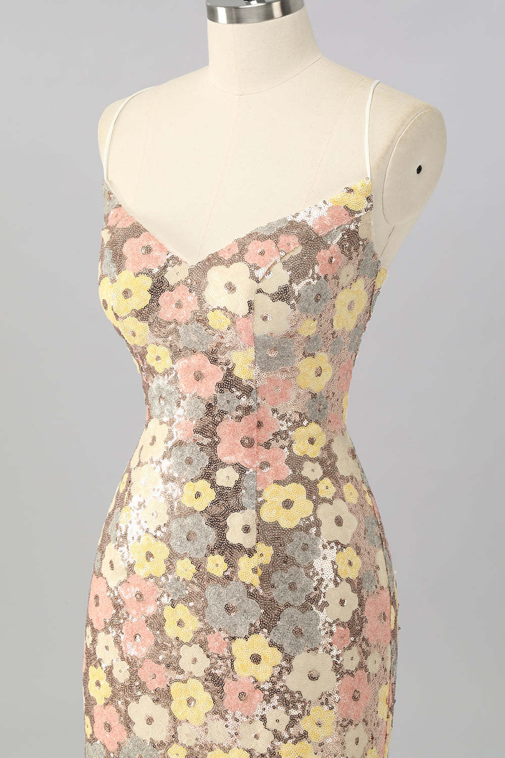 Sparkly Yellow Sequin Floral Lace up Back Tight Short Homecoming Dress