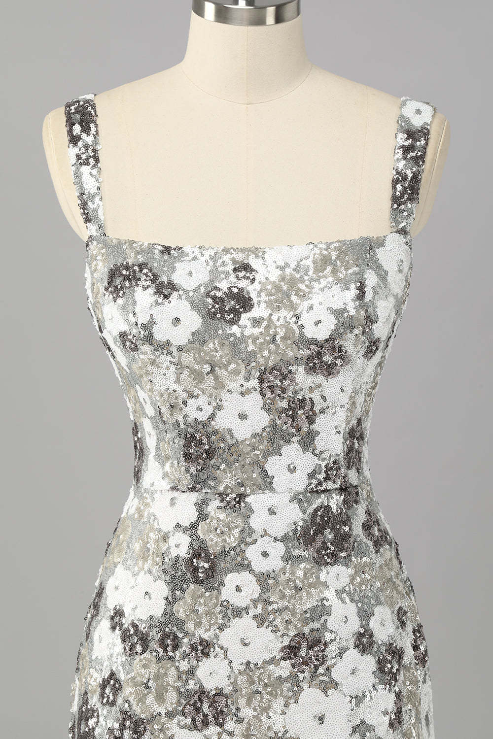 Silver Sequins Tight Short Sparkly Homecoming Dress with Slit