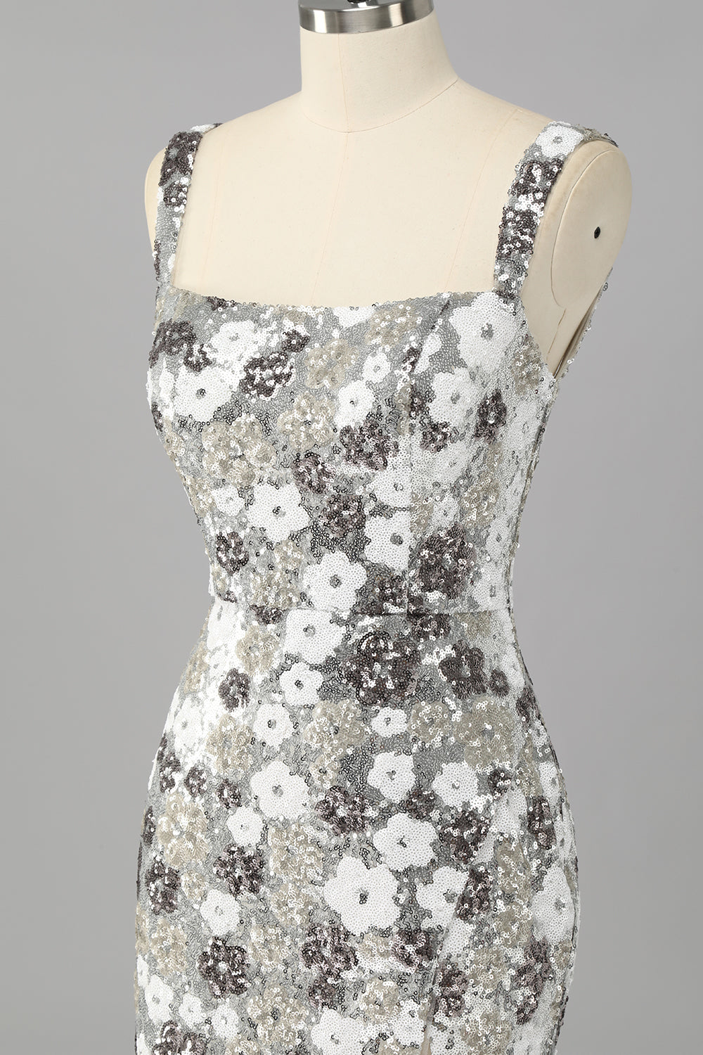 Silver Sequins Tight Short Sparkly Homecoming Dress with Slit