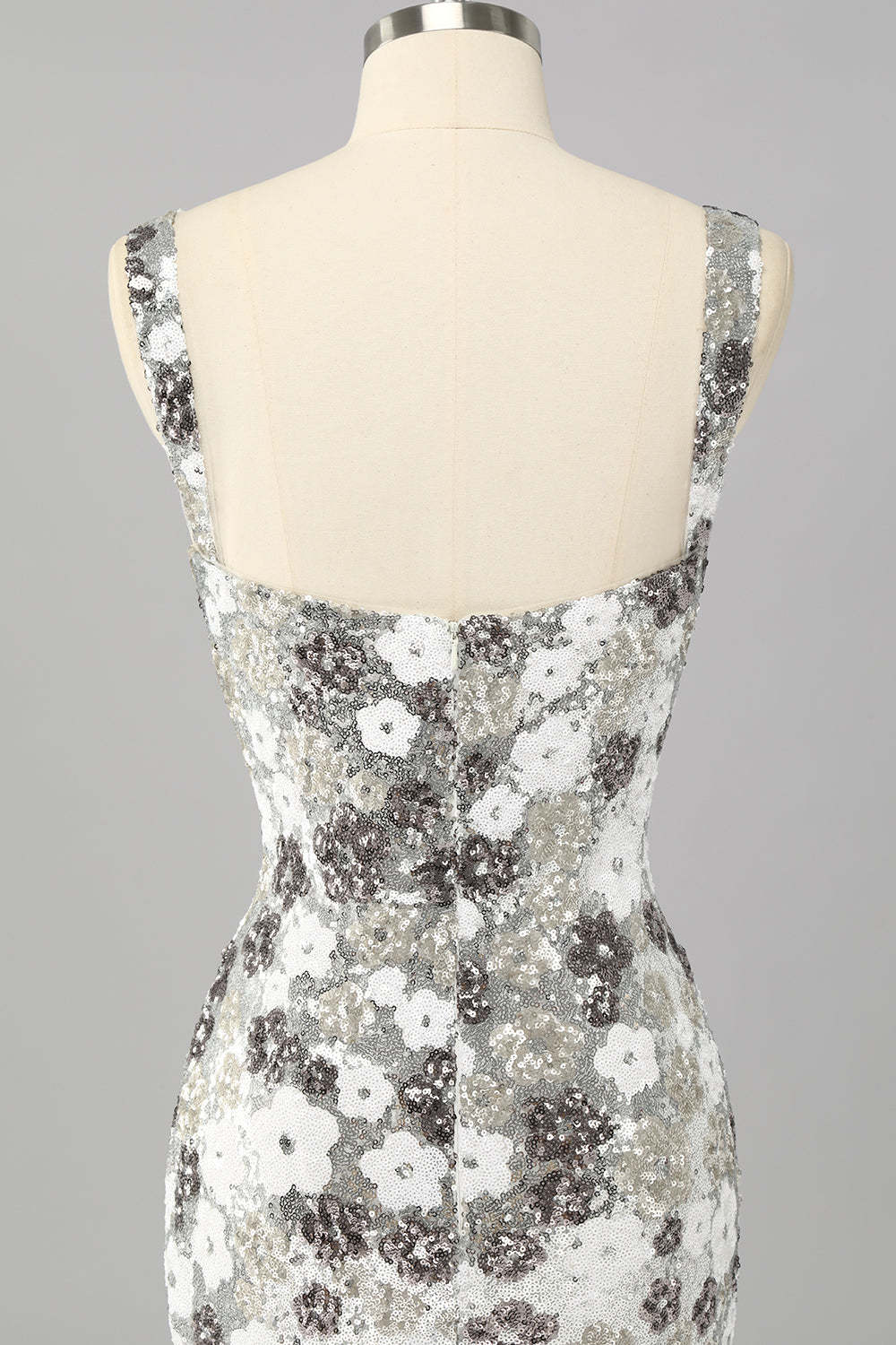 Silver Sequins Tight Short Sparkly Homecoming Dress with Slit