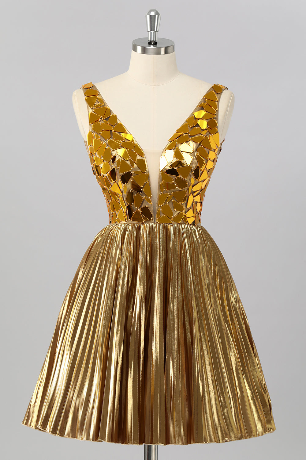Golden A Line Mirror Short Metallic Homecoming Dress