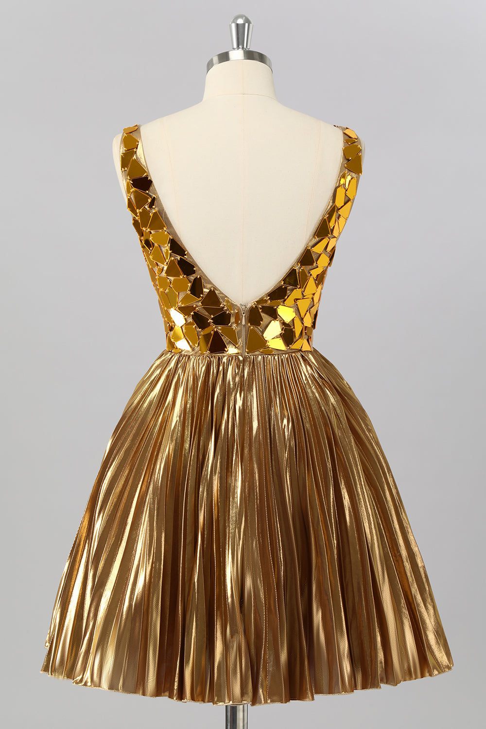 Golden A Line Mirror Short Metallic Homecoming Dress