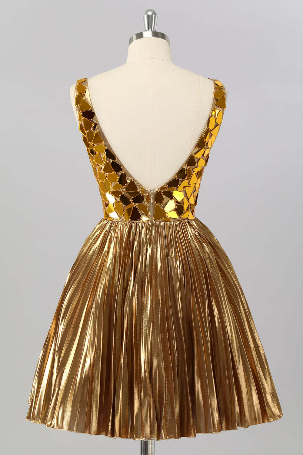 Golden A Line Mirror Short Metallic Homecoming Dress