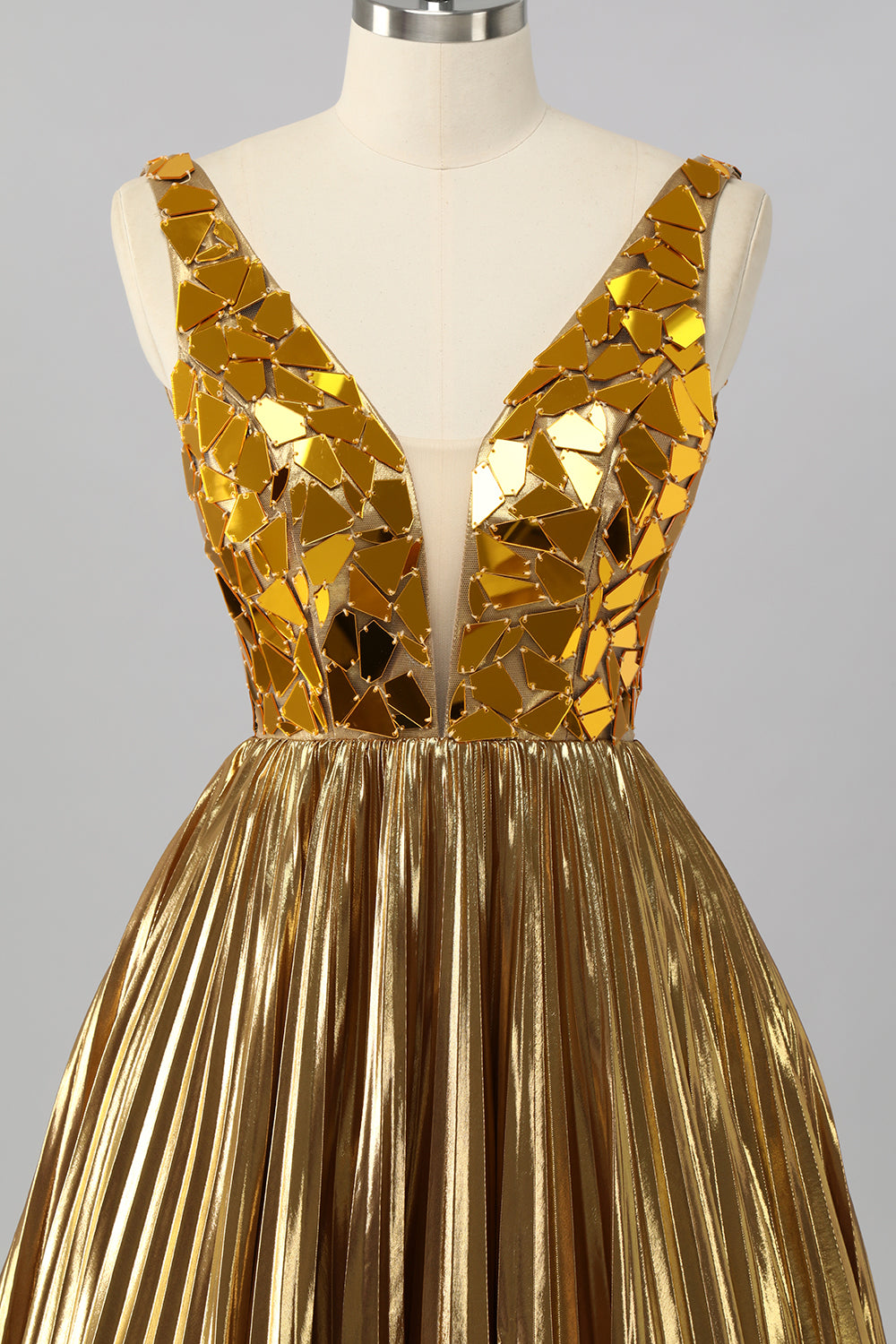 Golden A Line Mirror Short Metallic Homecoming Dress