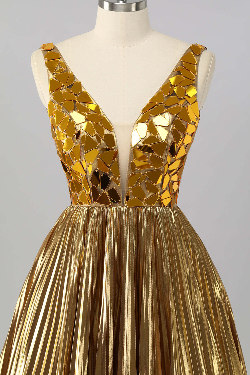 Golden A Line Mirror Short Metallic Homecoming Dress