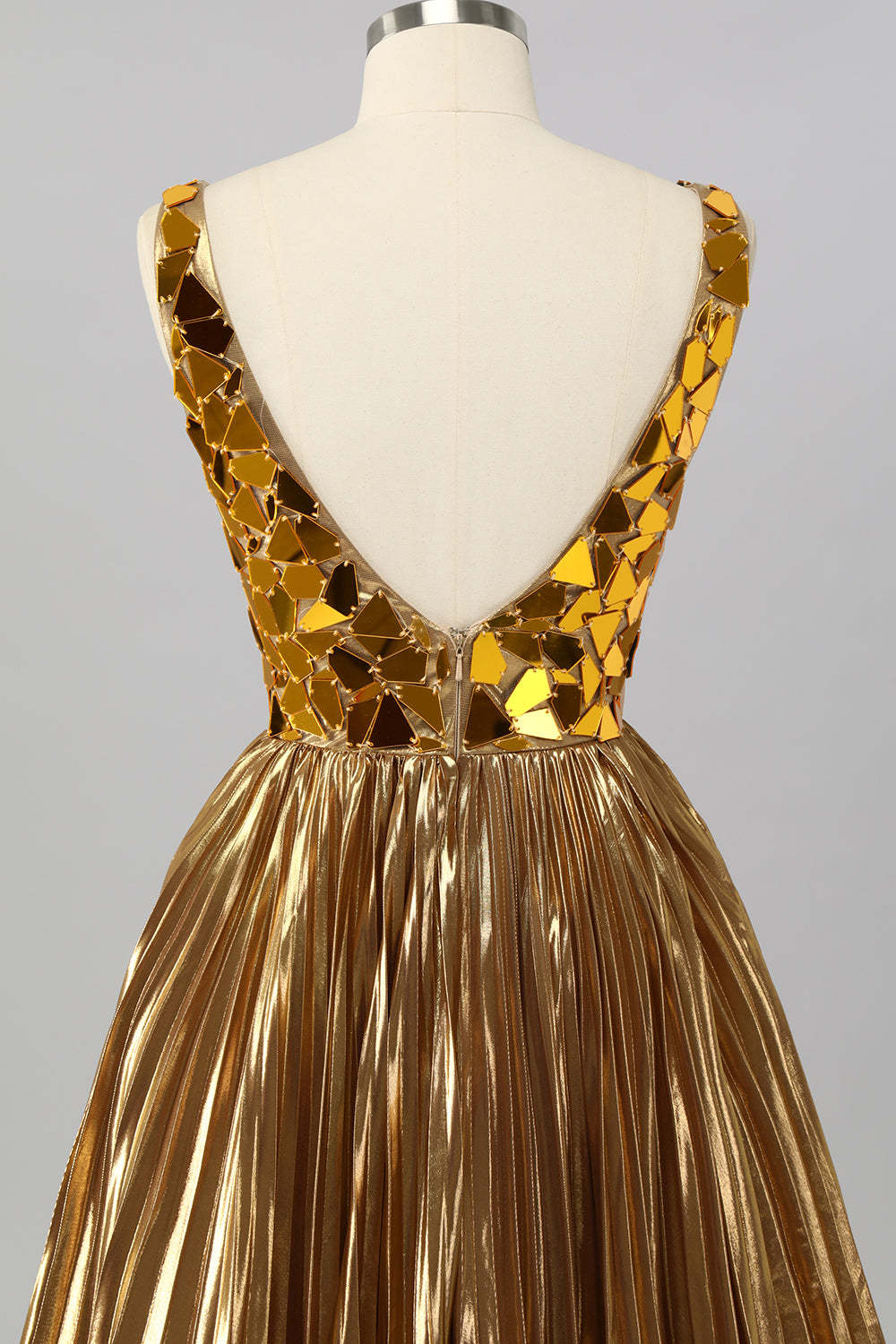 Golden A Line Mirror Short Metallic Homecoming Dress